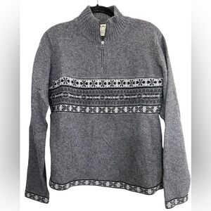 Eddie Bauer Sweater Womens Medium Gray 100% Lambswool Fair Isle 1/4 Zip Nordic